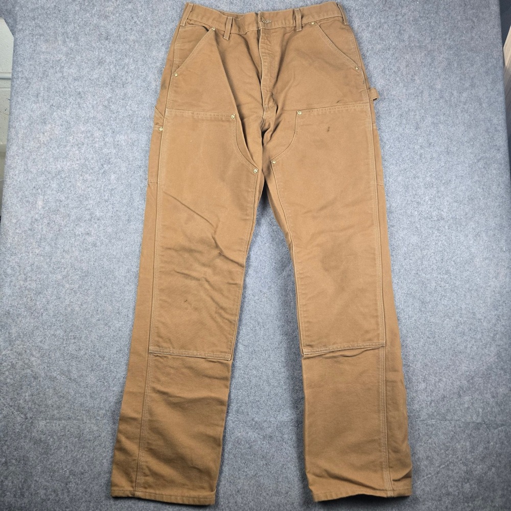 Carhartt Double Knee Pants Mens 34x36 Brown Duck Canvas Loose Fit Work Pants